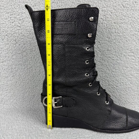 Michael Kors Boots Womens 9.5 Shoes Black Woodley Wedge Combat Moto Biker Calf - Picture 14 of 14